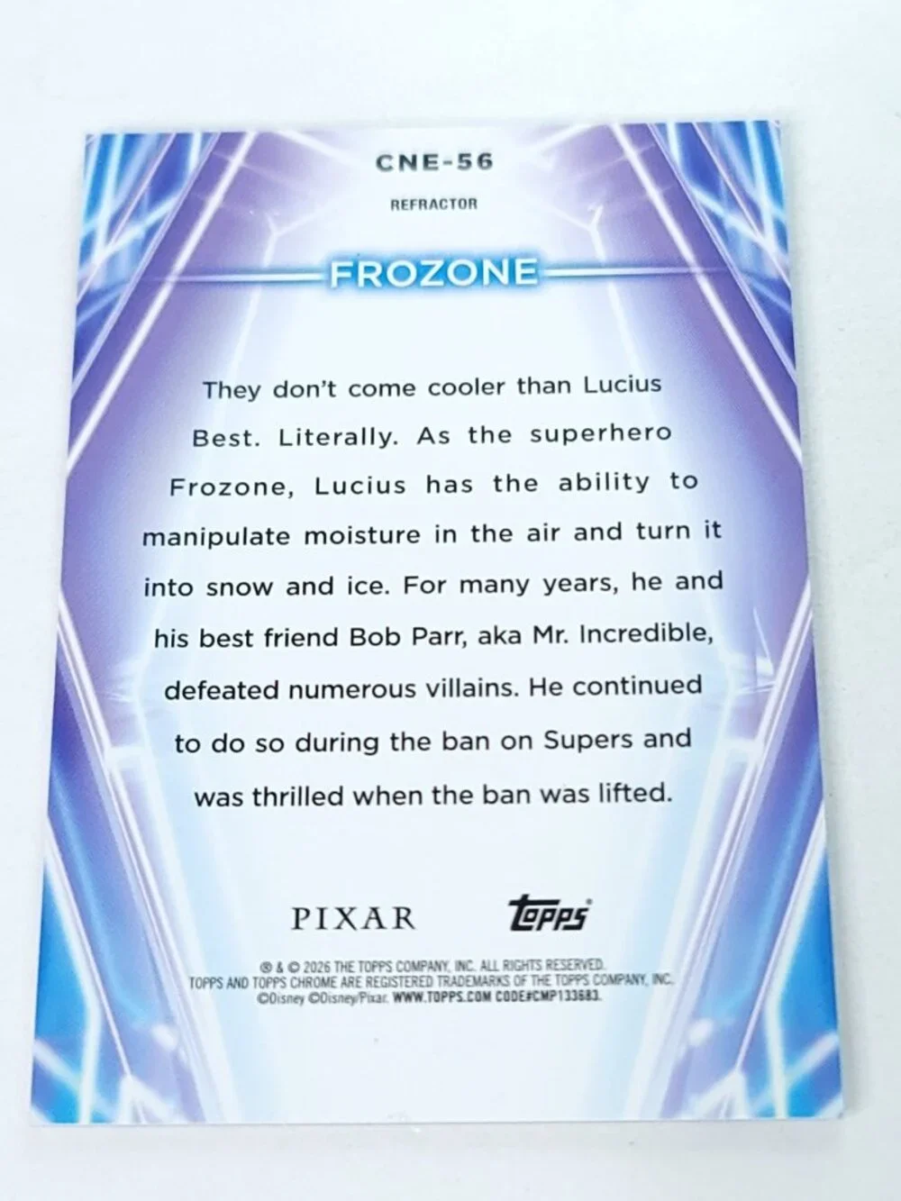 Frozone Topps 2026 Disney Neon Holo Chrome Refractor Limited 084/199 CNE